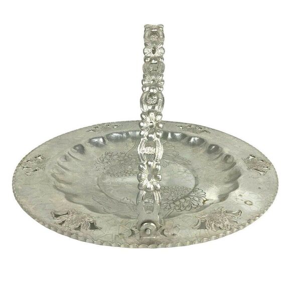 Forman Family Hammered Aluminum Handled Dish Server Chrysanthemum Floral Vintage - Picture 2 of 6